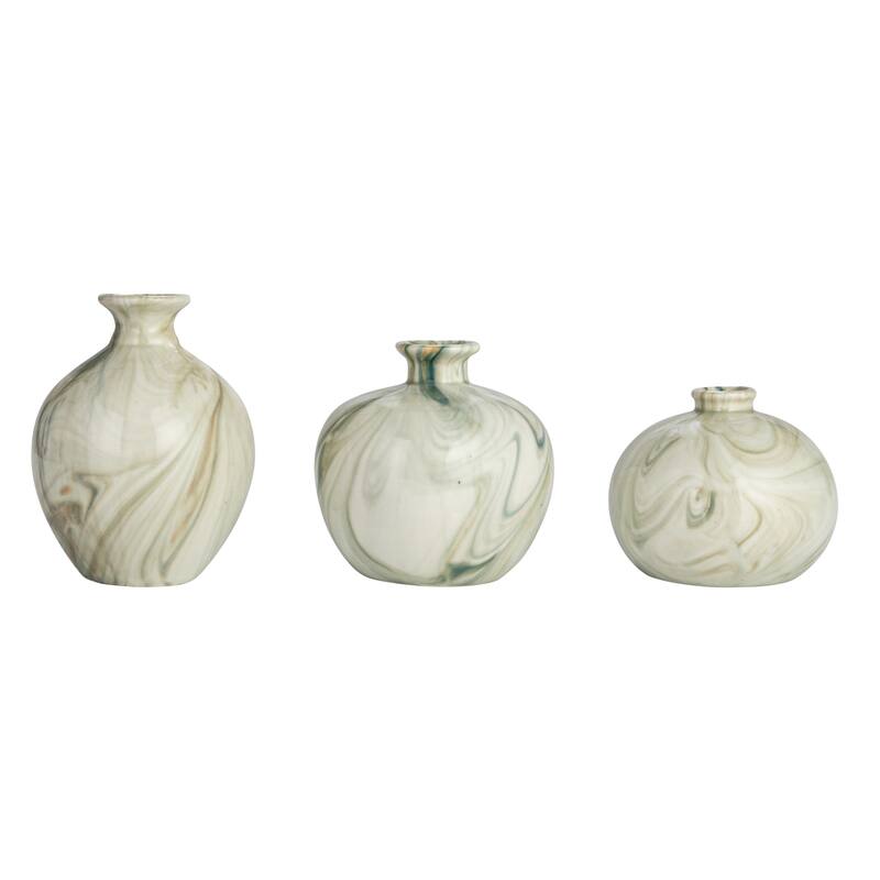 Decorative Stoneware Vases with Marbled Designs, Set of 3