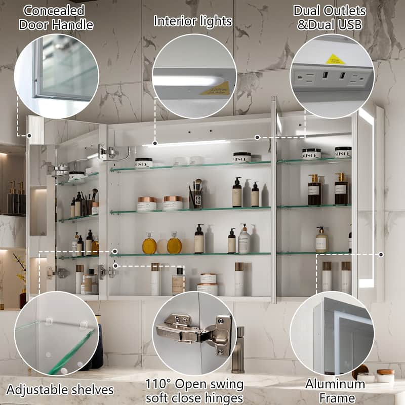 Modland 48" Extra Wide LED Medicine Cabinet - Tri-Color Light, Defogger & GFCI Outlet - 48''x 30'