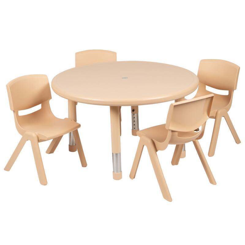 33" Round Plastic Height Adjustable Activity Table Set with Chairs