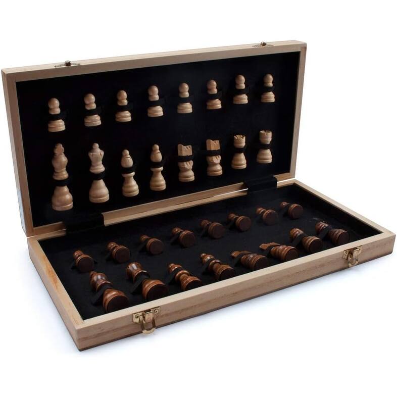 GSE™ 15" x 15" Wooden Chess Game Set - Folding Chess Board Set with Chess Pieces & Storage Box