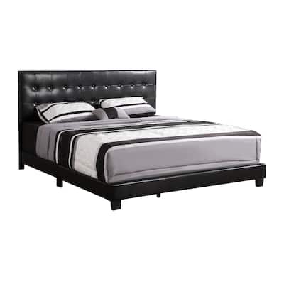 Solid Button Tufted Queen Panel Bed - 82" - Black