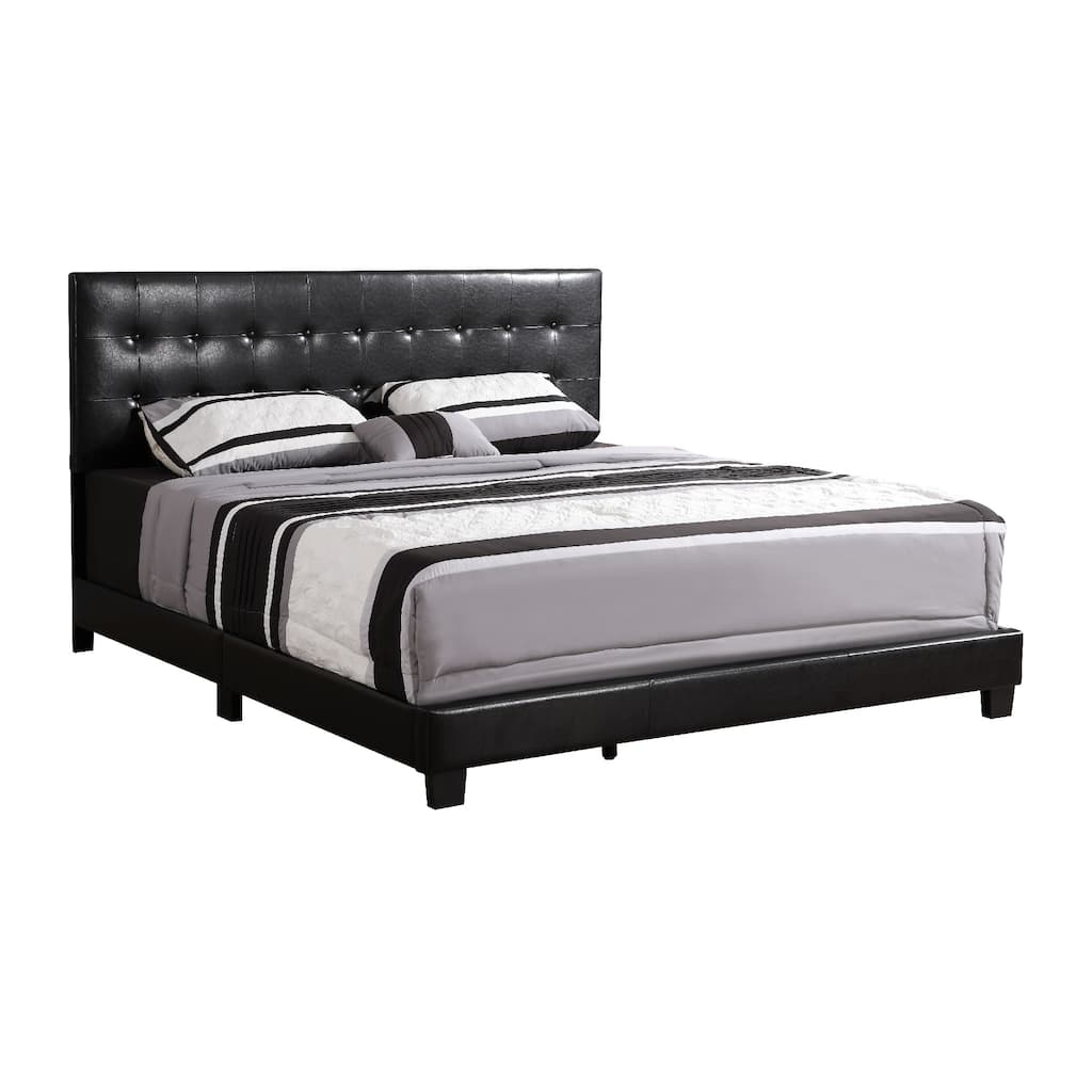Solid Button Tufted Queen Panel Bed - 82" - Black