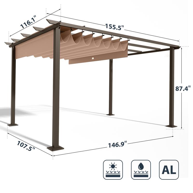 10 ft. x 13 ft. Aluminum Outdoor Pergola with Retractable Shade Canopy