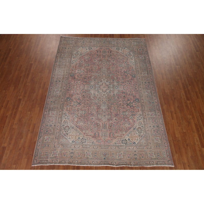 Hand Knotted Oriental 100% Wool Carpet Traditional Medallion Pink Tabriz Area Rug - 10' 10'' X 7' 10''