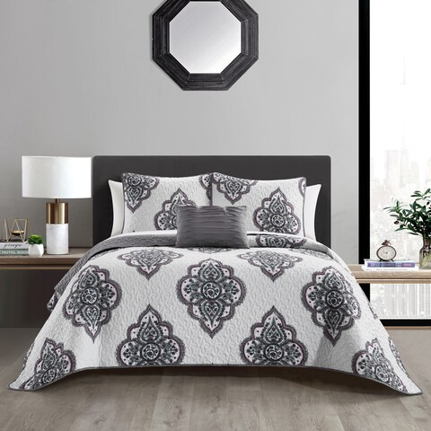 Chic Home Bene 8 Piece Cotton Jacquard Quilt Set Medallion Embroidered Bedding - Sheet Set Decorative Pillows Shams Included