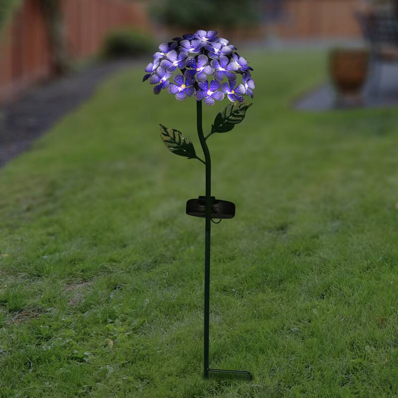 Exhart Solar Metal Hydrangea Garden Stake with Twenty Six LED lights, 7 by 21 Inches
