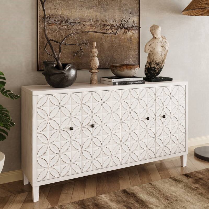 White Wash Storage Cabient with Doors and Shelves,Sideboard Cabinet with Adjustable Shelves