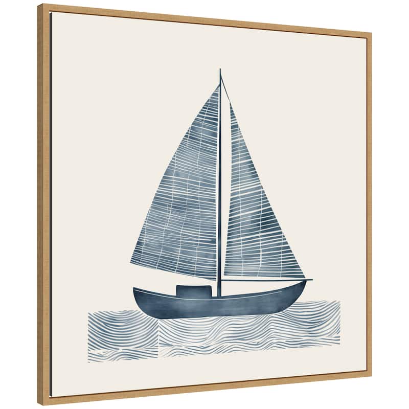 Kate and Laurel Nautical Blue Sailboat SQ Expansion by The Creative Bunch Studio Framed Canvas Wall Art Print - 30 x 30
