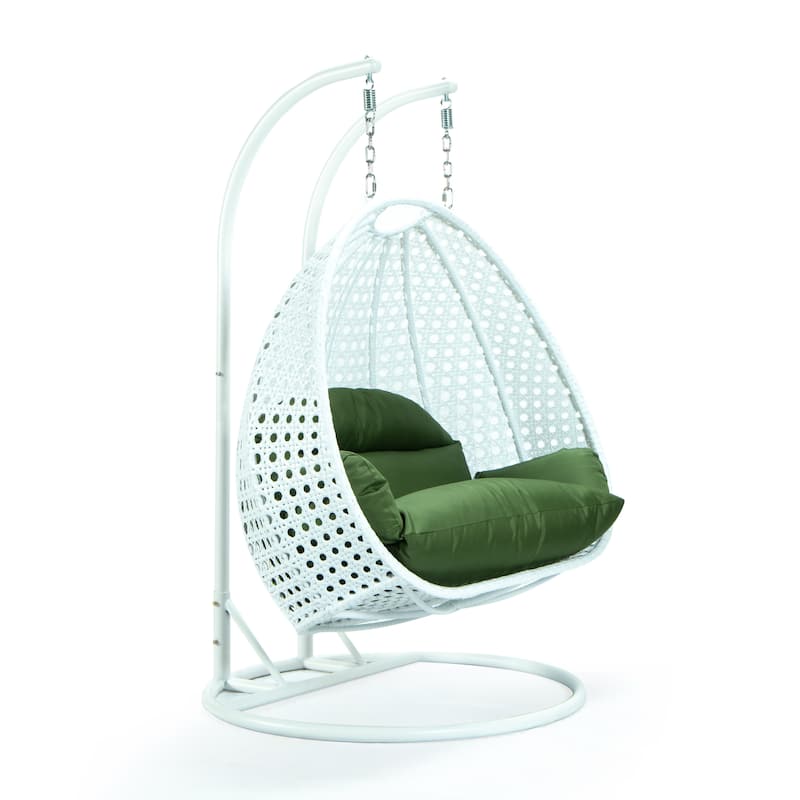 Egg-Shaped Swing Chair with Stand 2-Person Outdoor Patio Swing - Iron Frame & All-Weather Washable Cushions - Dark Green