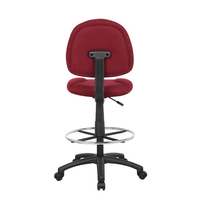Jea Drafting Stool Chair, Burgundy Red Tweed, Contoured Back and Footring