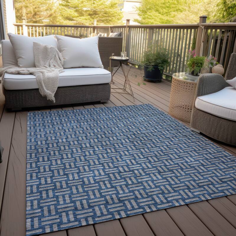Machine Washable Indoor/ Outdoor Chantille Contempory Crosshatch Rug