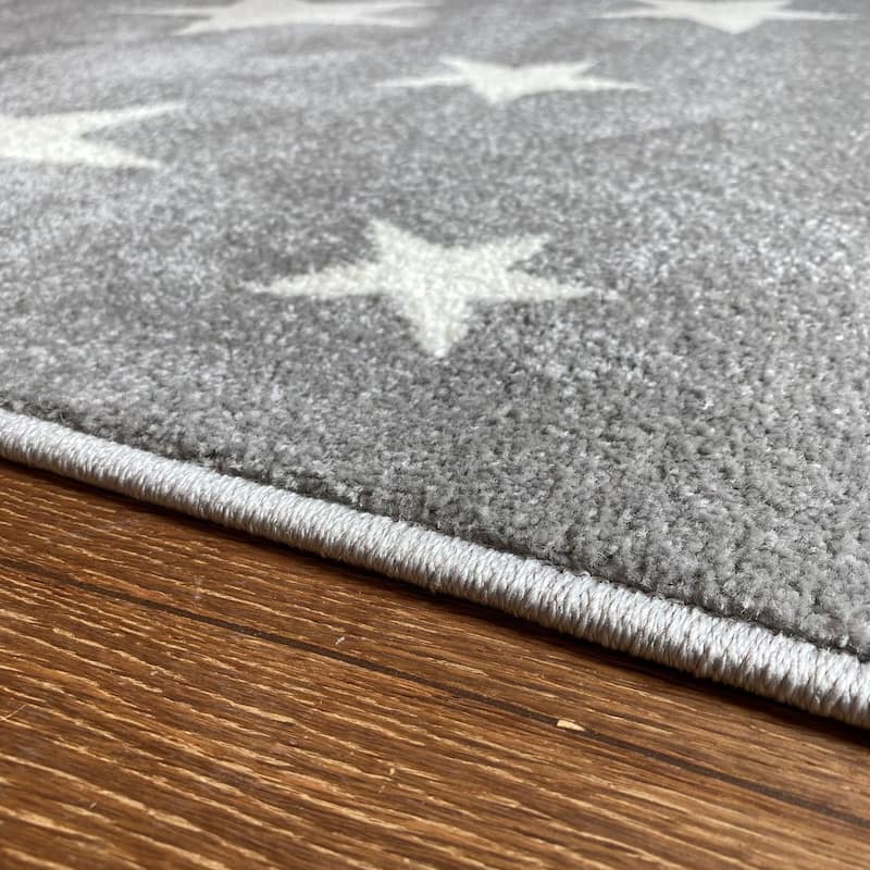 Kids Rug with Stars for Nursery Starry Sky in grey, pink and green