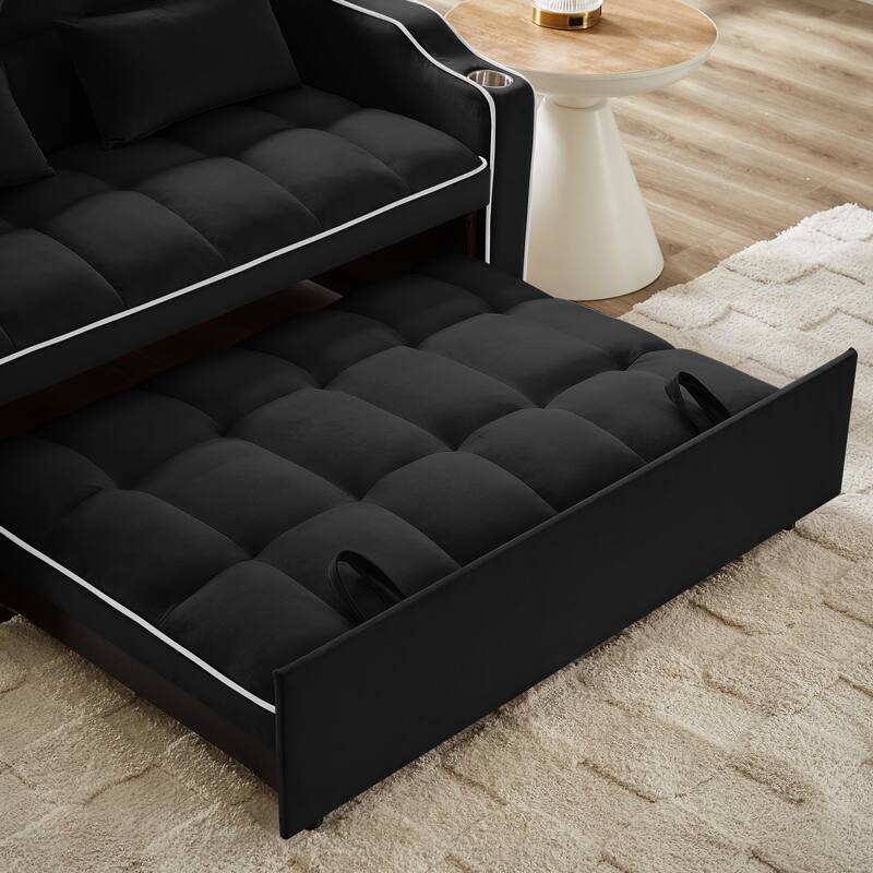 Convertible Sofa Bed with Adjustable Back, USB Charger, and Pillows for Living Room or Office
