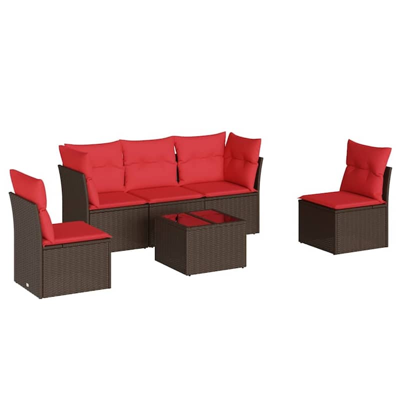 vidaXL 5/6 Piece Patio Sofa Set with Cushions Brown/Gray Poly Rattan - 24.4 x 24.4 x 27.2