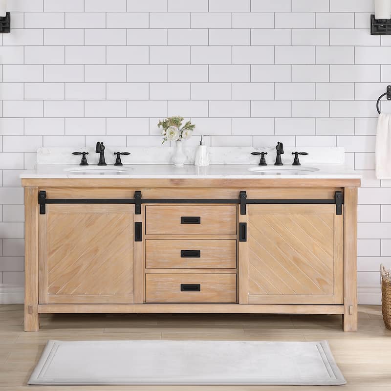 Cortes 72" Double Sink Bath Vanity in Weathered Pine with Countertop