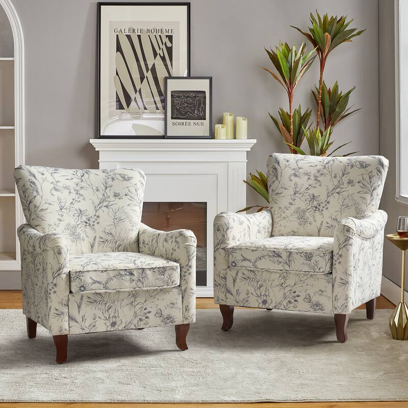 Samouel Modern Floral Upholstered Armchair with Wingback Design Set of 2 by HULALA HOME - Wildflower