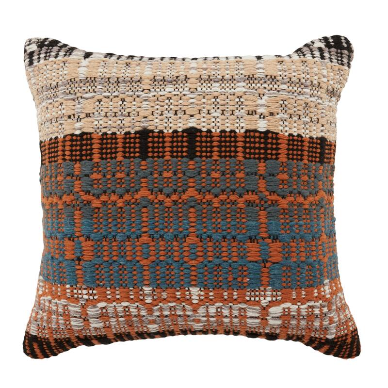 Merethe Indoor/ Outdoor Orange/ Blue Trellis Pillow - 22"X22" Cover Only - Cover Only