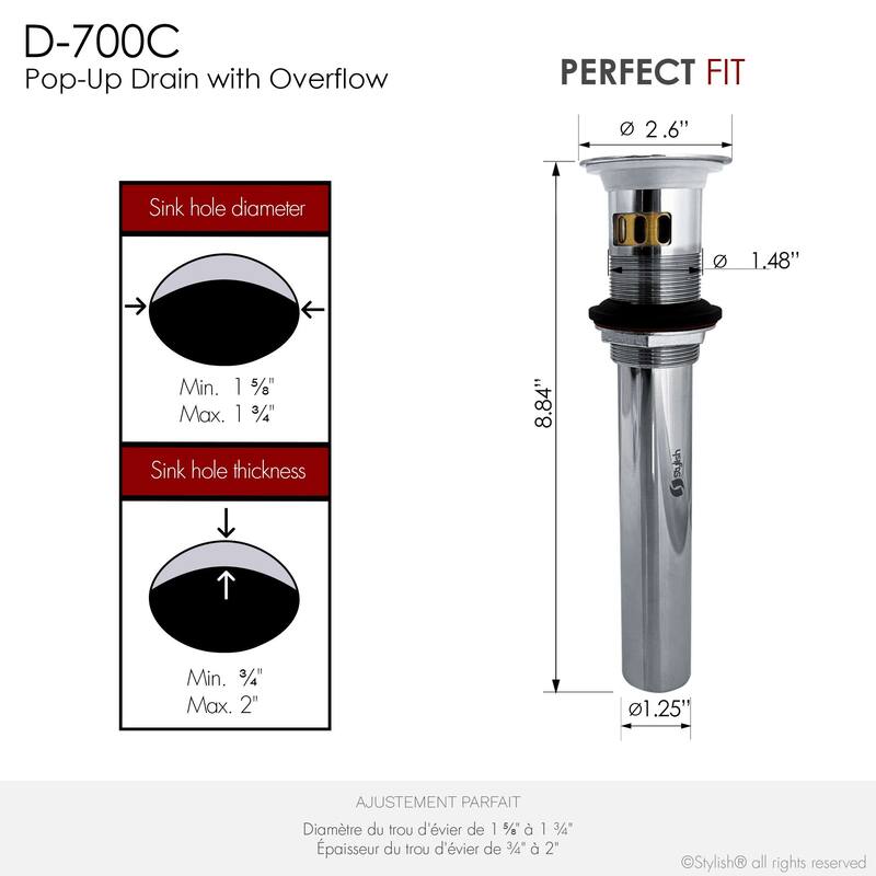 STYLISH Pop-Up Bathroom Sink Drain with Overflow (Set of Two)