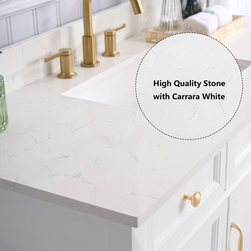 35''H Solid Wood Bath Vanity With Carrera White Quartz Top and Sink