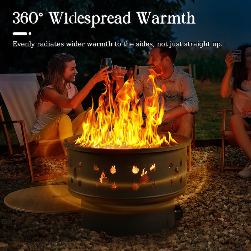 HOOOWOOO 5-piece Patio Wicker Chair Set with Wood Burning Fire Pit