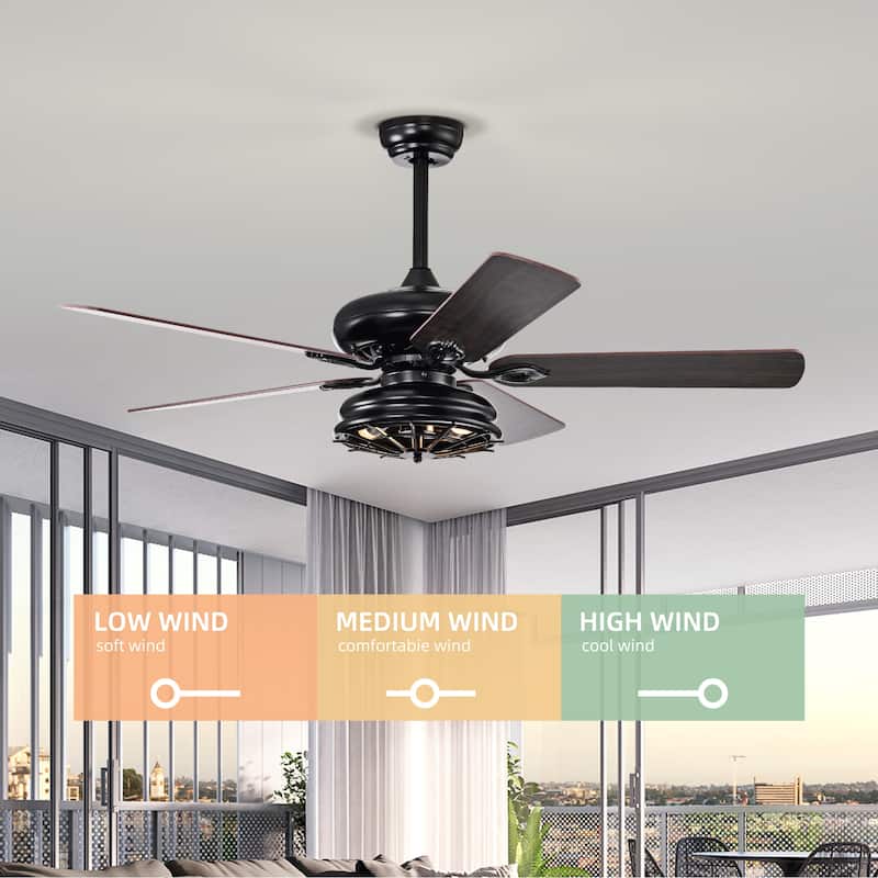 52'' Farmhouse Ceiling Fan Dual Finish Blades Industrial Fandelier for Living room Bedroom Patio --Matte Black - Black