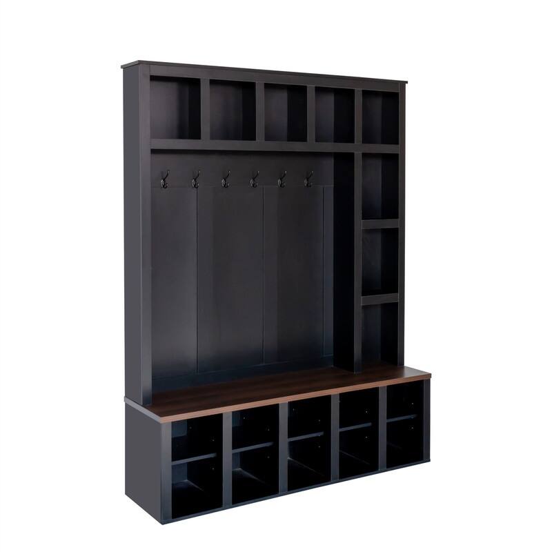 Farmhouse 4-in-1 Hall Tree with Shoe Cabinet, Entryway Storage Bench with 13 Cubbies, Coat Rack w/ Adjustable Shelves & 6 Hooks