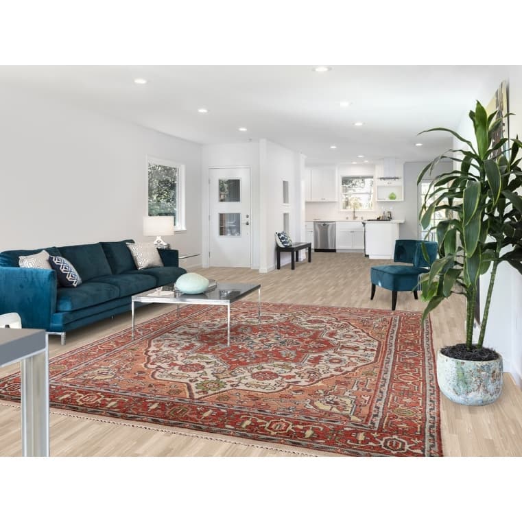 Ivory & Orange Heriz Serapi Indian Area Rug Handmade Wool Carpet - 7'10"x 9'11"