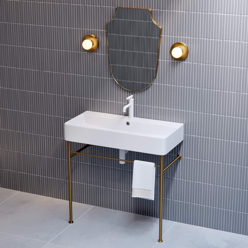 Claire Ceramic Console Sink White Basin Gold Legs
