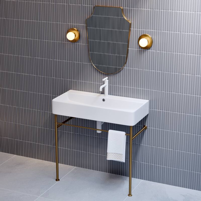 Claire Ceramic Console Sink White Basin Gold Legs