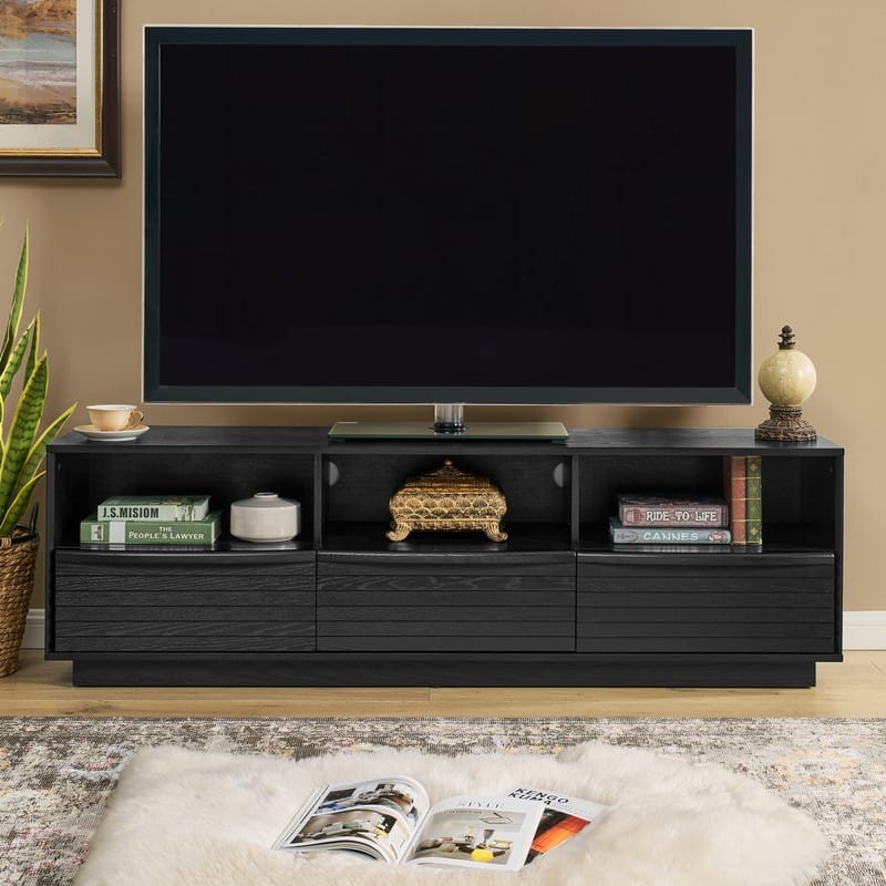 Mid-Century Modern 63" TV Stand for TVs up to 75", Farmhouse Media Console Entertainment Cabinet for Living Room - Black