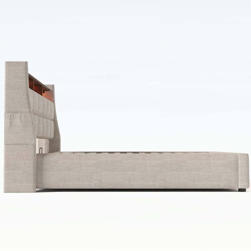 Vintage Design Platform Bed with Hydraulic Storage,LED, and USB Charging,(Mattress Not Included)