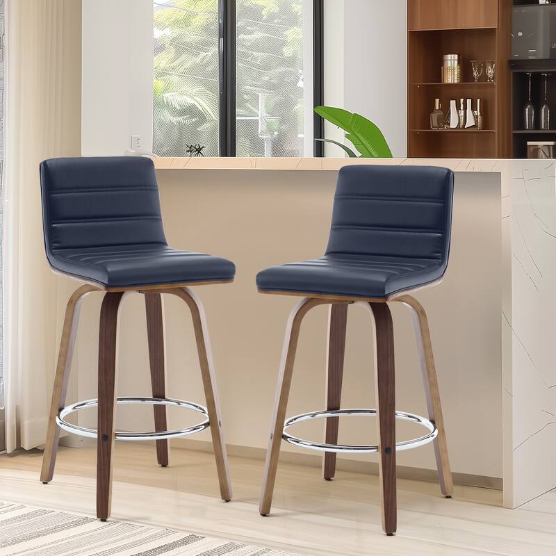 Modern Leather Upholstered Swivel Counter/Bar Stools, Set of 2