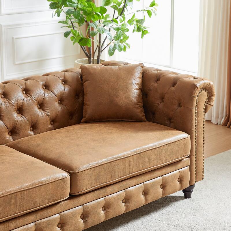 Chesterfield Sofa in Tech Fabric - 85.5" 3-Seater with Rolled Arms