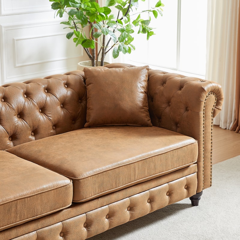Loveseat Sofa +3 Seater Sofa Set of 2, Button Tufted Chesterfield Couches, Tech Leather Fabric Upholstered Deep Seat Sofas