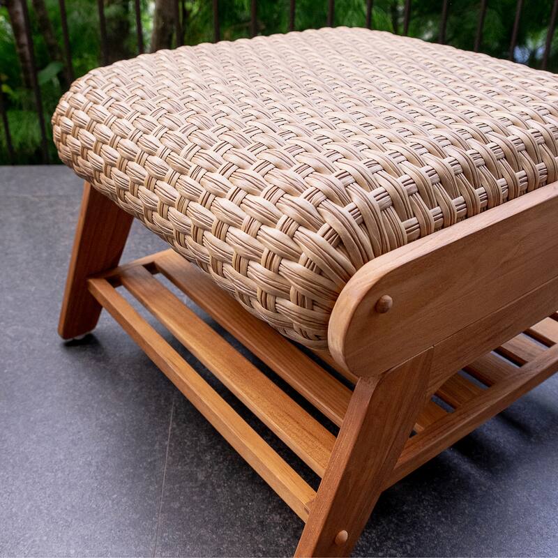Cambridge Casual Camden Teak Outdoor Ottoman with Padded Woven Seat