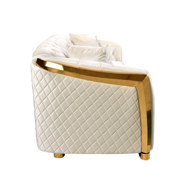 High-End European Design Velvet Chesterfield Sofa with Gold Stainless Steel Legs - 3-Seat Couch