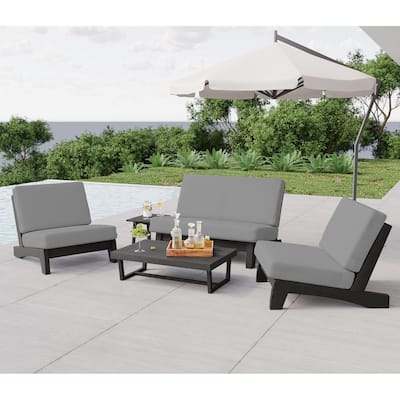 6-Piece Gray Sectional Wood Furniture Patio Sofa