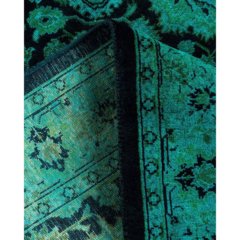 Overton Hand Knotted Wool Vintage Inspired Modern Contemporary Overdyed Green Runner Rug - 2' 7" x 9' 8"