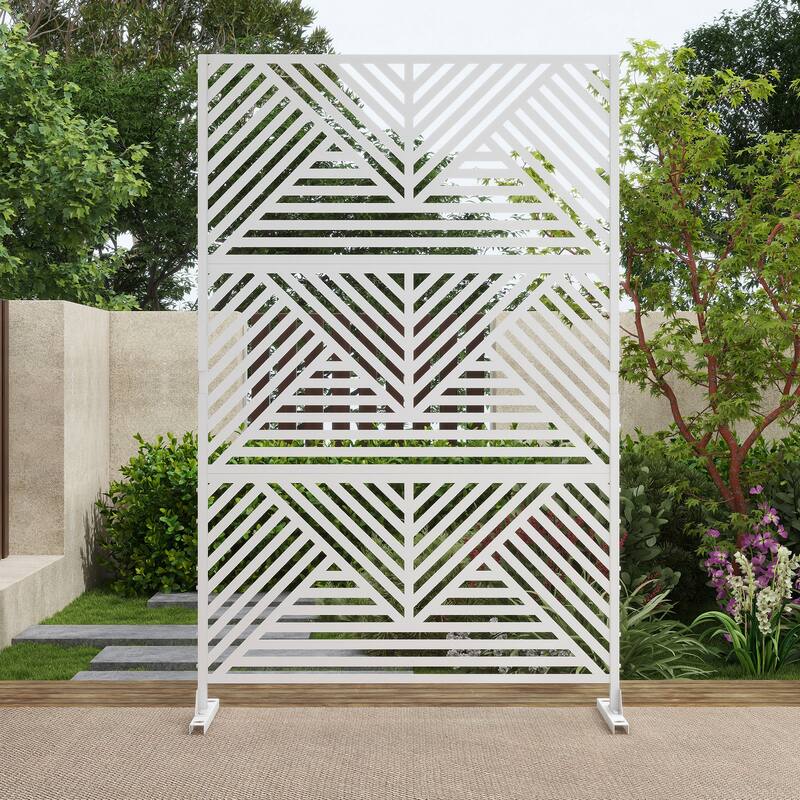 Outdoor 75'' x 47'' Metal Privacy Screen Fence Panel Line Pattern
