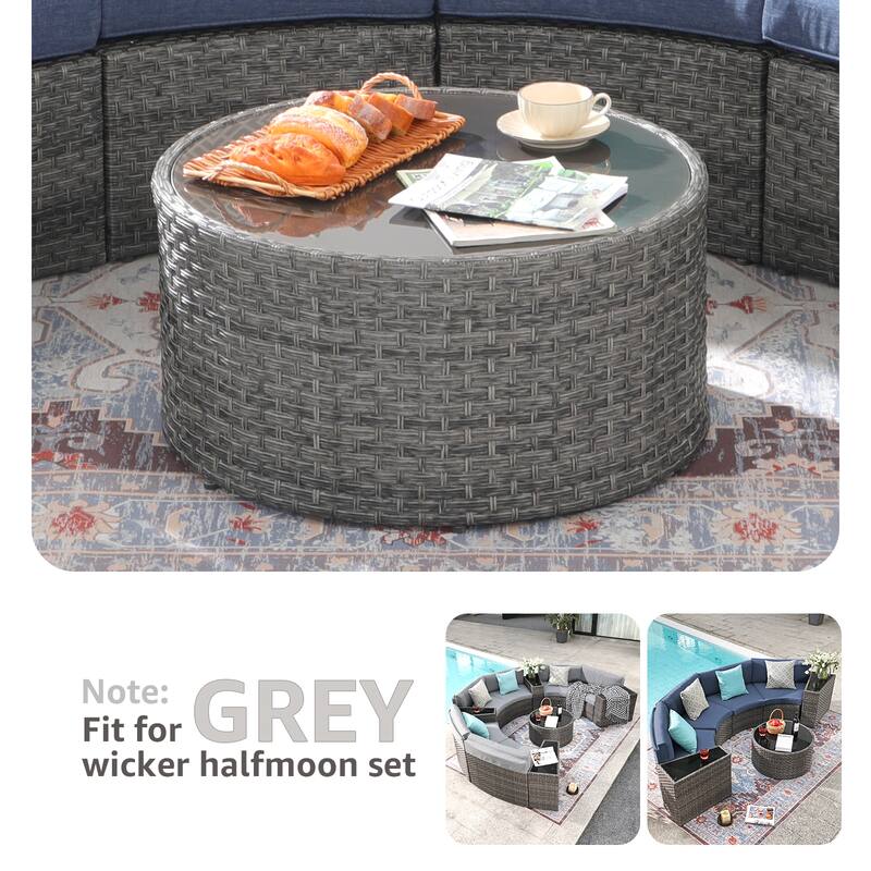 Round Outdoor Coffee Table with Tempered Glass Top