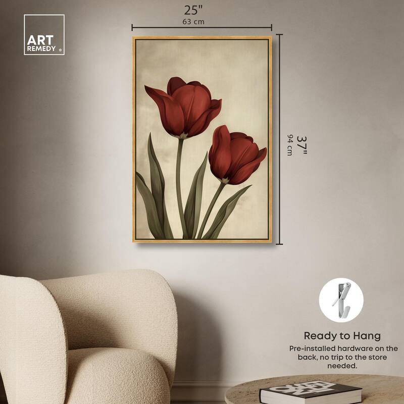 Deep Red Tulips Canvas by Art Remedy