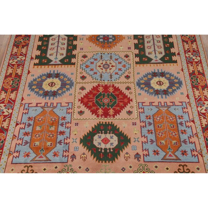 Geometric Kazak Oriental Area Rug Hand-Knotted Wool Carpet - 8'10"x 11'9"