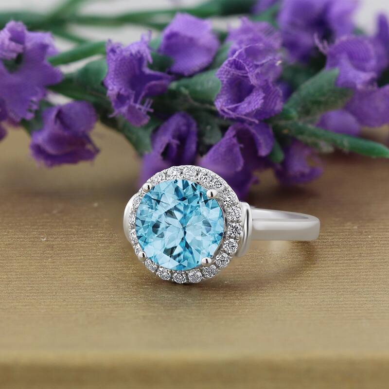 Auriya 3 5/8ct Round Sky Blue Topaz and Halo Diamond Engagement Ring 1/4ctw 14k Gold