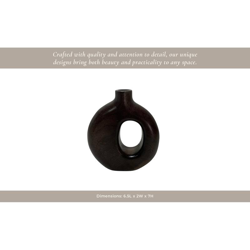 Mango Wood Modern Vase with Round Cutout Silhouette Minimalist Design