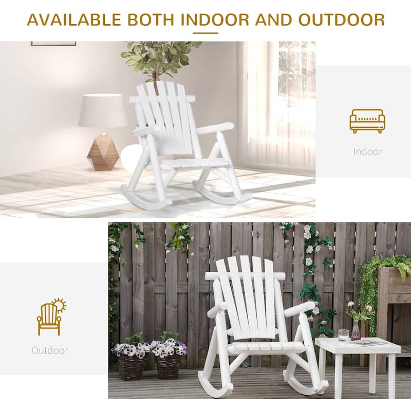 Outsunny Outdoor Rustic Adirondack Rocking Chair, Fir Wood Log Slatted Design Patio Rocker for Porch Garden Lounging