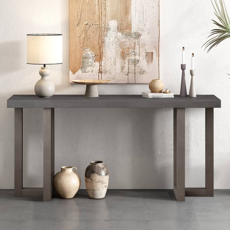 63" Long Console Table with Solid Pine Legs for Entryway Hallway Living Room or Bedroom Use - Dark Grey