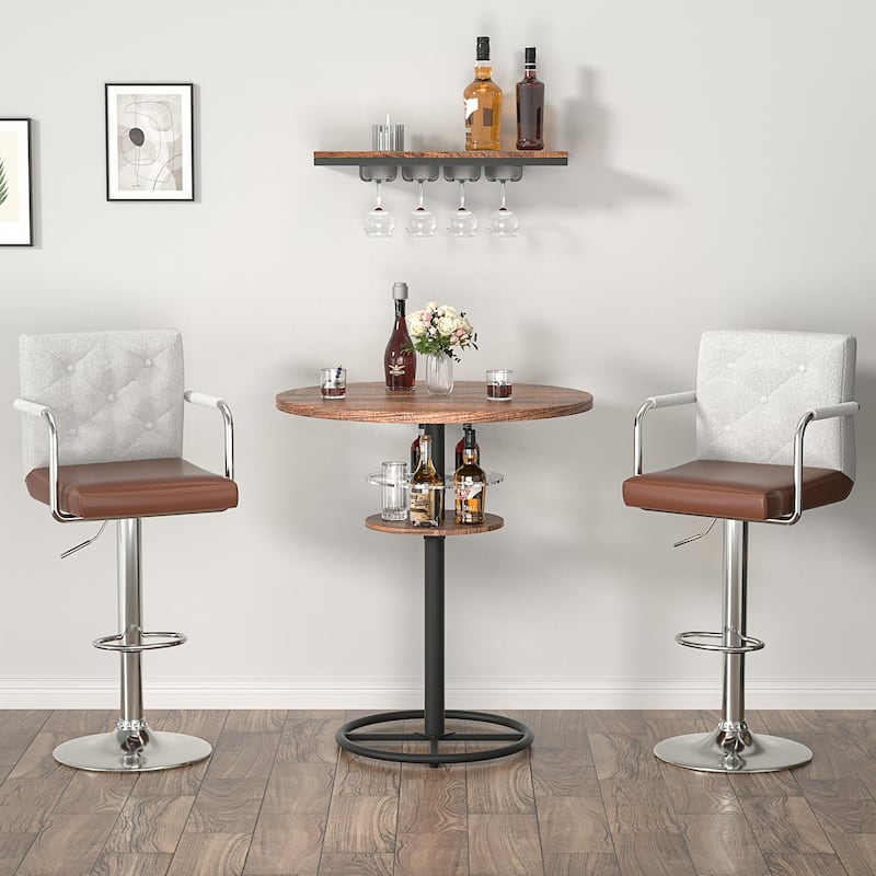 VECELO Height Adjustable Bar Stools Set of 4 Swivel PU Leather Barstool with Back and Arms for Kitchen Island