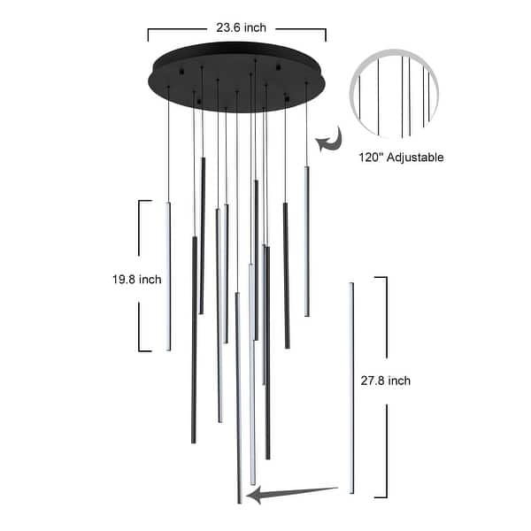 dimension image slide 0 of 6, 8/12/18-Light Dimmable Integrated LED Chandelier Linear Kitchen Island Light
