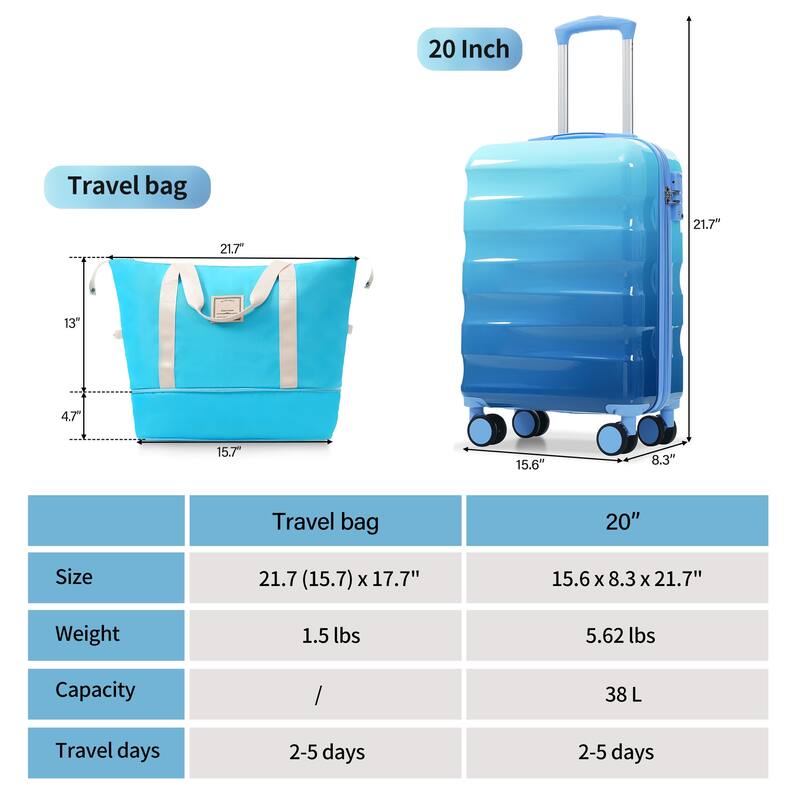 20" Carry-on Luggage with Cup Holder - Lightweight Glossy Hardshell Suitcases with Spinner Wheels, TSA Lock, Airline Approved - Blue