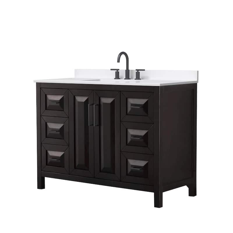 Daria 48-inch Single Vanity, 3 Hole Quartz Top - Dark Espresso, Black Trim, White Quartz Top